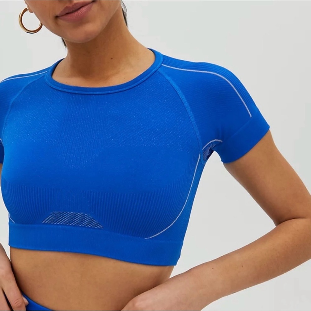 TNA Aritzia Back Bay Seamless Electric Blue Crop Top Size M/L